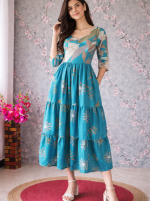 Delta Crepe Blue Maxi Printed