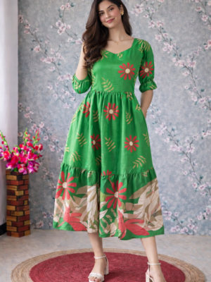 Delta Crepe Green Maxi Printed