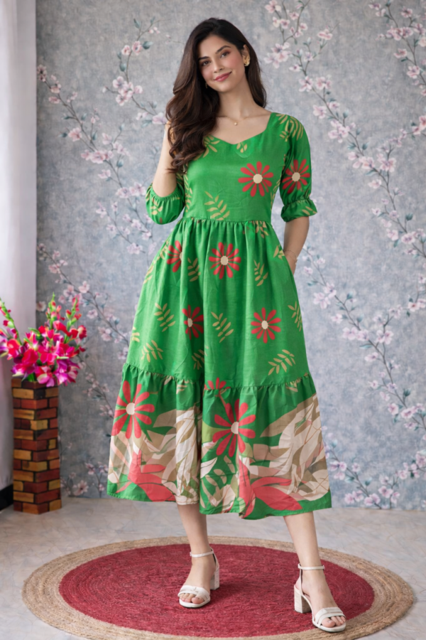 Delta Crepe Green Maxi Printed