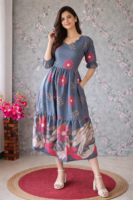 Delta Crepe Grey Maxi Printed