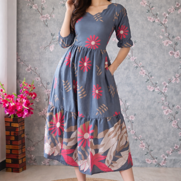 Delta Crepe Grey Maxi Printed