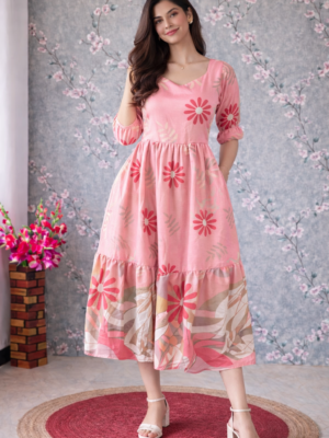 Delta Crepe Pink Maxi Printed