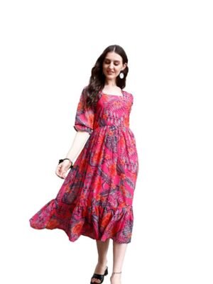 Red Georgette Floral Printed Western Gown