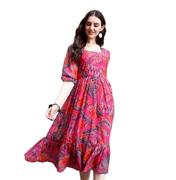 Red Georgette Floral Printed Western Gown